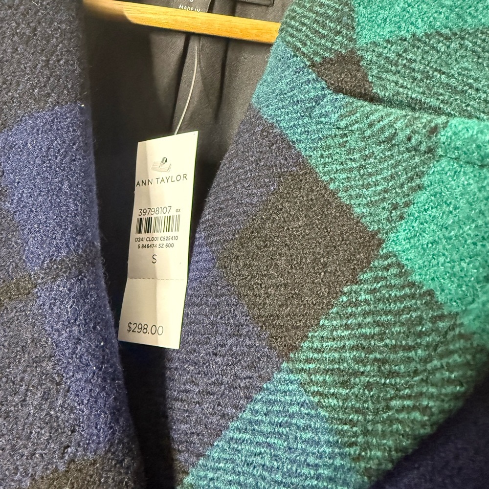 Ann Taylor Teal and Navy Plaid Coat - Picture 4 of 6